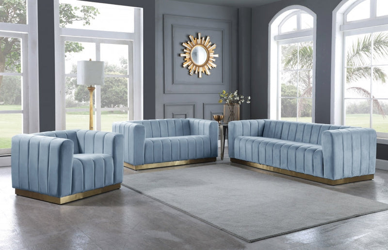 Marlon 86.5" Velvet Upholstered Sofa in Light Blue - 603SkyBlu-S