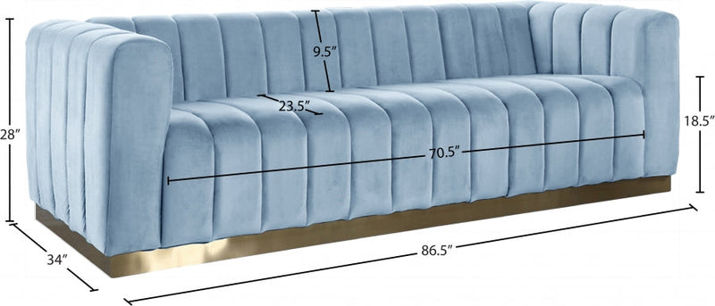 Marlon 86.5" Velvet Upholstered Sofa in Light Blue - 603SkyBlu-S