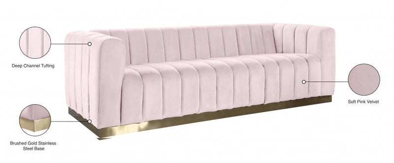 Marlon 86.5" Velvet Upholstered Sofa in Pink - 603Pink-S