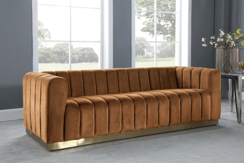 Marlon 86.5" Velvet Upholstered Sofa in Saddle - 603Saddle-S