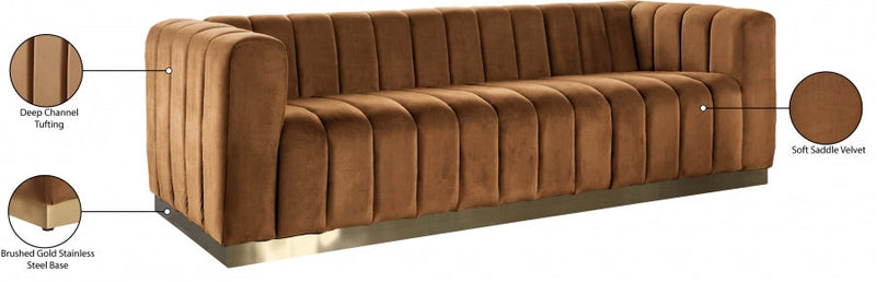 Marlon 86.5" Velvet Upholstered Sofa in Saddle - 603Saddle-S