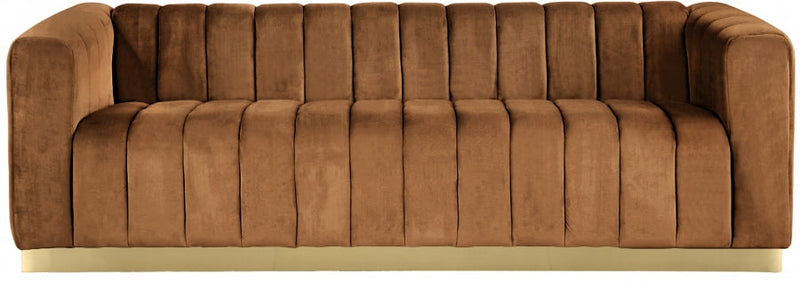 Marlon 86.5" Velvet Upholstered Sofa in Saddle - 603Saddle-S