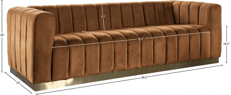 Marlon 86.5" Velvet Upholstered Sofa in Saddle - 603Saddle-S