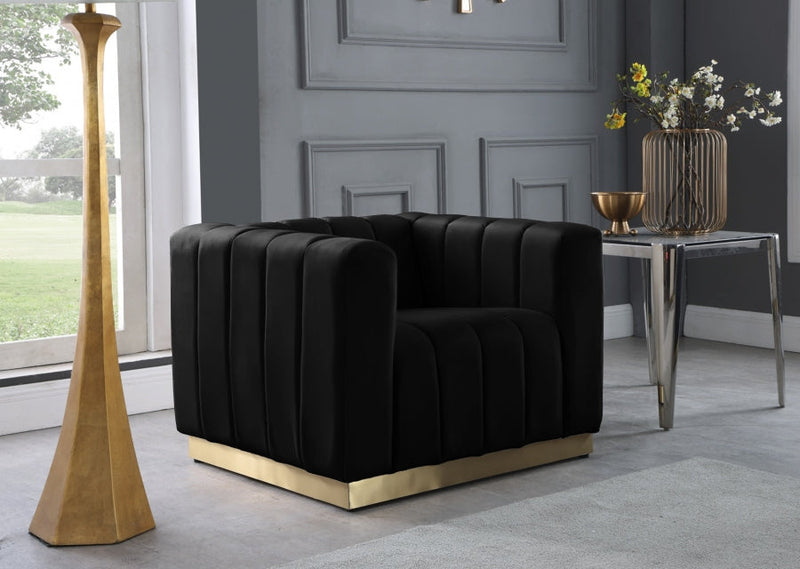 Marlon Velvet Upholstered Chair in Black - 603Black-C