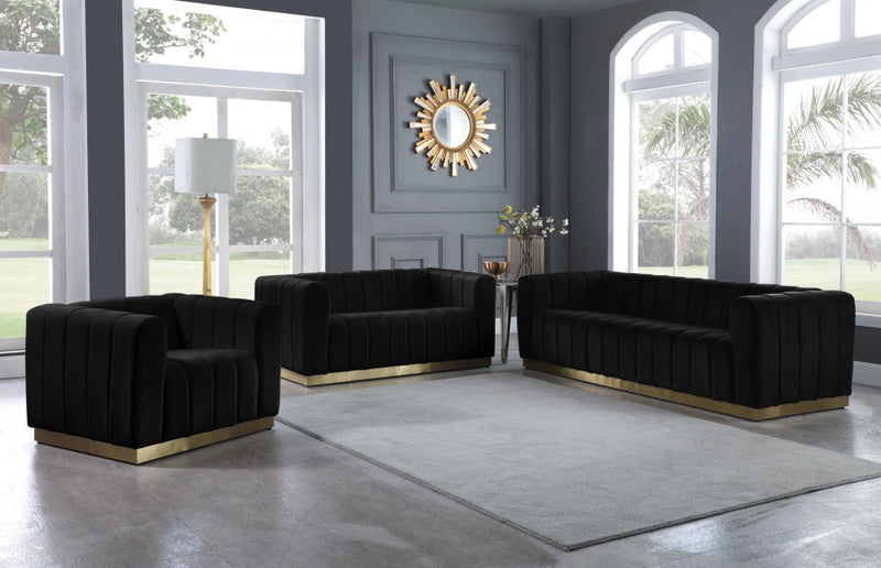 Marlon Velvet Upholstered Chair in Black - 603Black-C