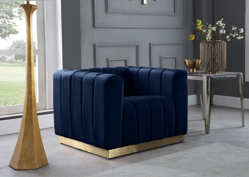 Marlon Velvet Upholstered Chair in Blue - 603Navy-C