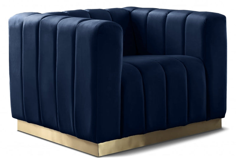 Marlon Velvet Upholstered Chair in Blue - 603Navy-C