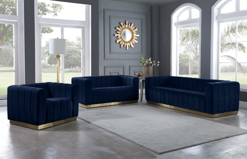 Marlon Velvet Upholstered Chair in Blue - 603Navy-C
