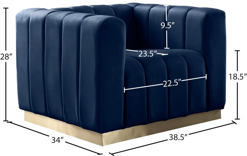 Marlon Velvet Upholstered Chair in Blue - 603Navy-C