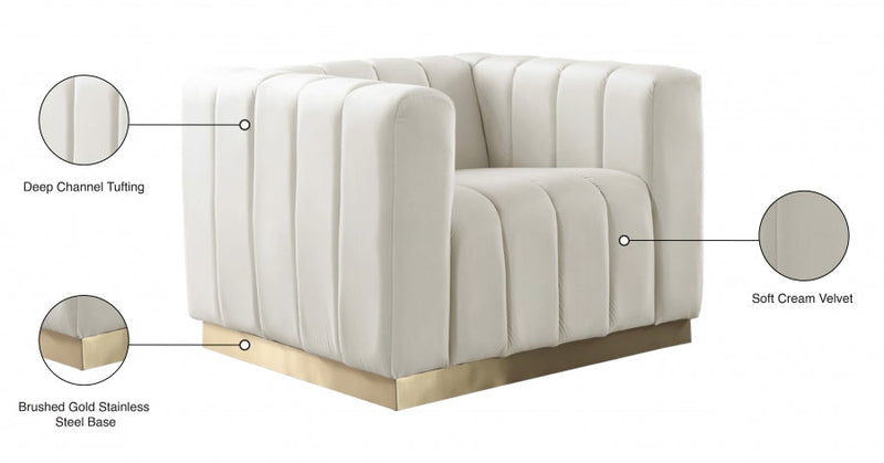 Marlon Velvet Upholstered Chair in Cream - 603Cream-C