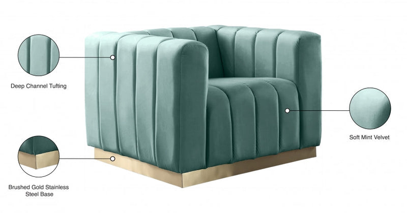 Marlon Velvet Upholstered Chair in Green - 603Mint-C