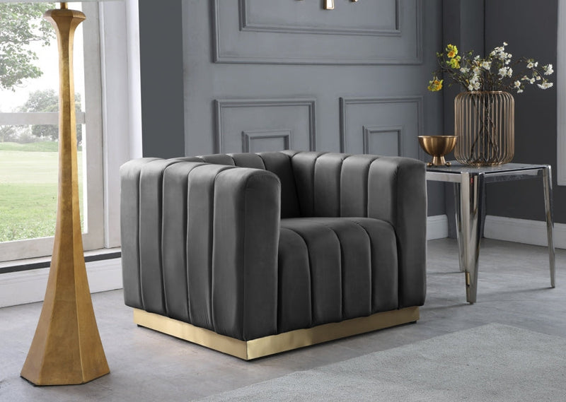Marlon Velvet Upholstered Chair in Grey - 603Grey-C