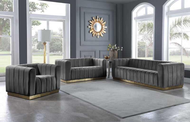 Marlon Velvet Upholstered Chair in Grey - 603Grey-C