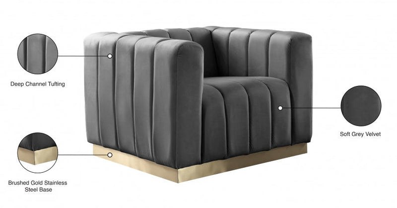 Marlon Velvet Upholstered Chair in Grey - 603Grey-C