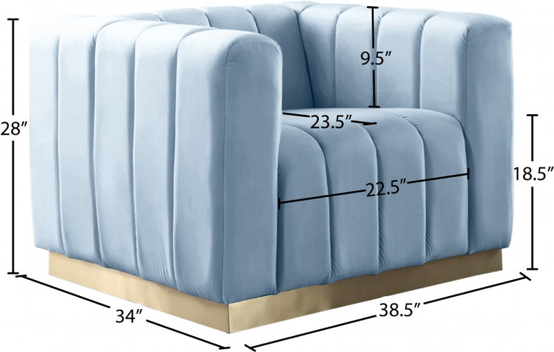 Marlon Velvet Upholstered Chair in Light Blue - 603SkyBlu-C