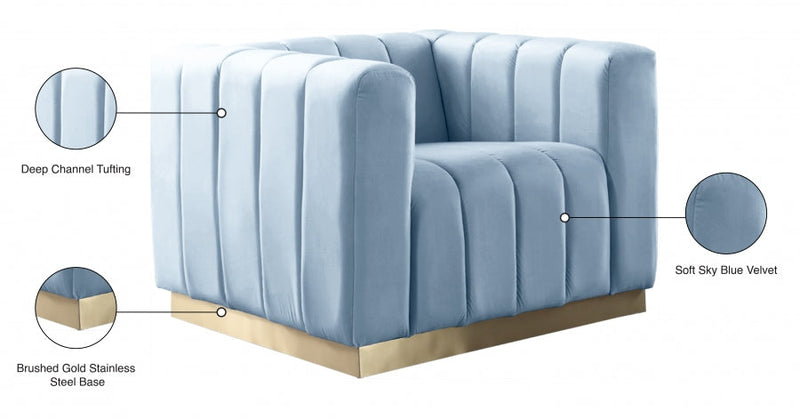 Marlon Velvet Upholstered Chair in Light Blue - 603SkyBlu-C