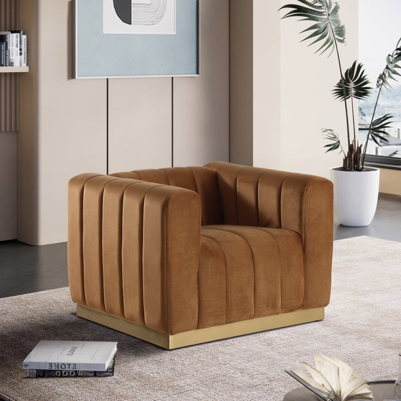 Marlon Velvet Upholstered Chair in Saddle - 603Saddle-C