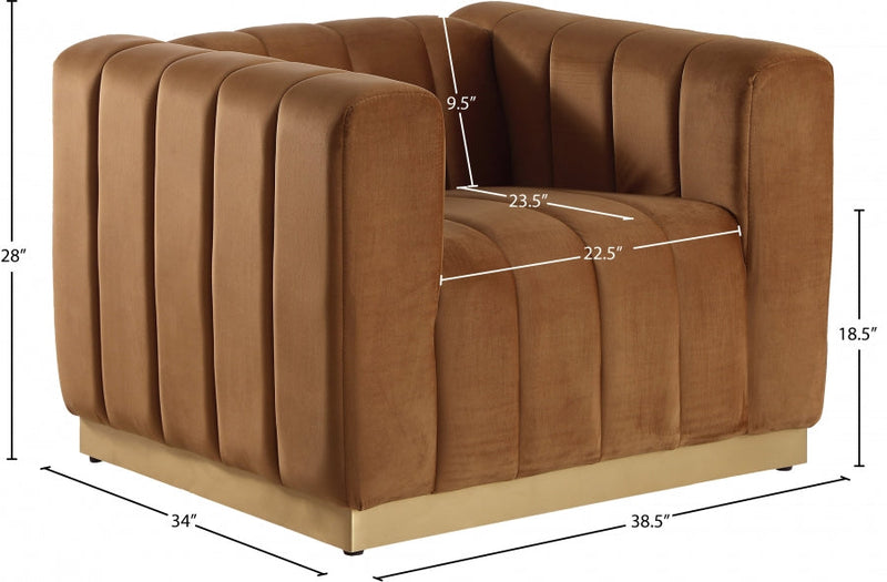 Marlon Velvet Upholstered Chair in Saddle - 603Saddle-C