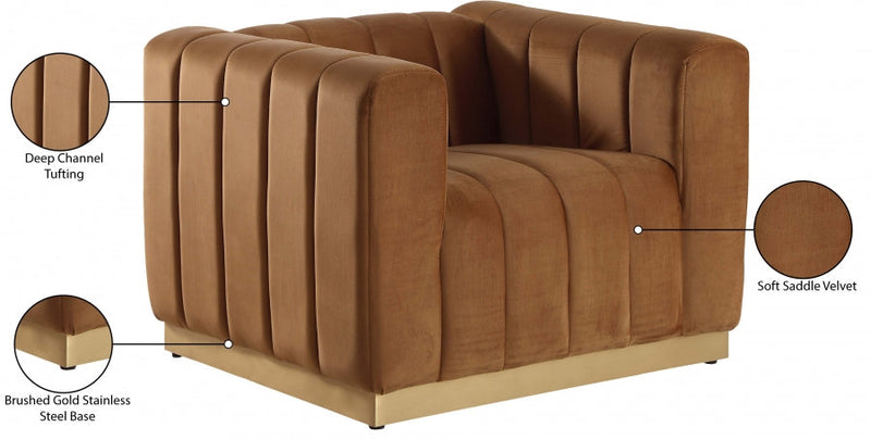 Marlon Velvet Upholstered Chair in Saddle - 603Saddle-C