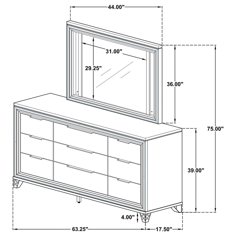 Marmore 9-drawer Dresser and LED Mirror White - 224963M