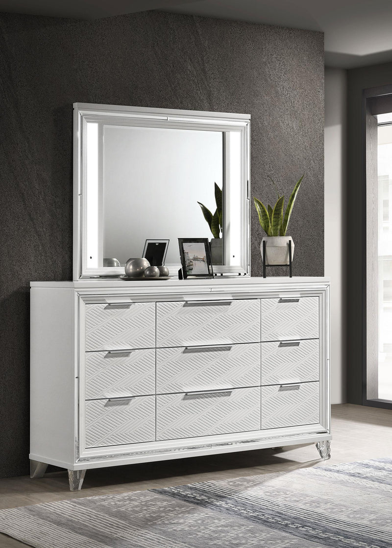 Marmore 9-drawer Dresser and LED Mirror White - 224963M