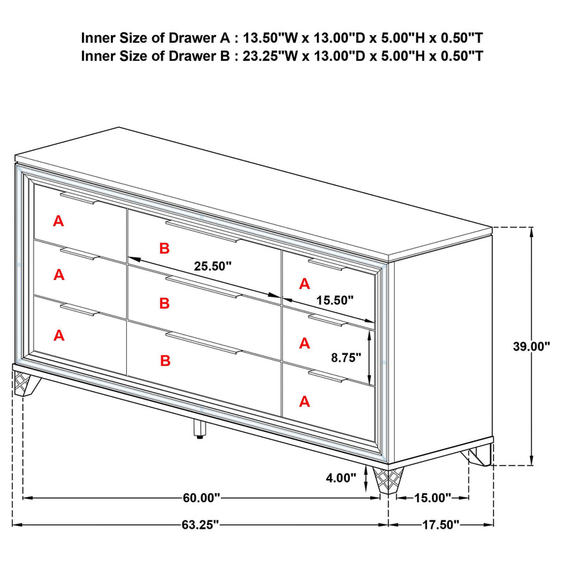 Marmore 9-drawer Dresser Cabinet White - 224963