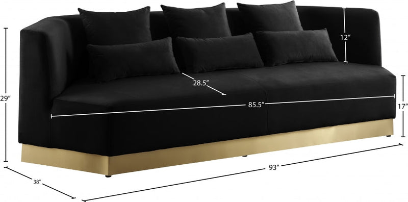 Marquis 93" Velvet Upholstered Sofa in Black - 600Black-S