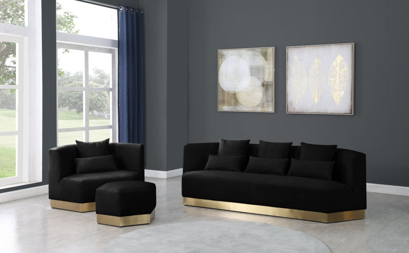 Marquis 93" Velvet Upholstered Sofa in Black - 600Black-S