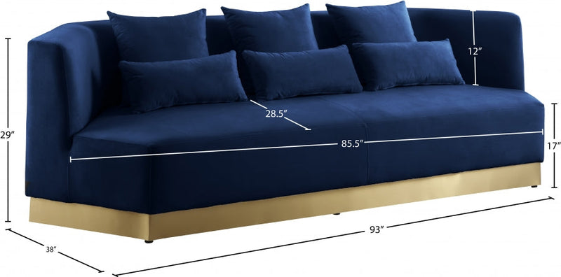 Marquis 93" Velvet Upholstered Sofa in Blue - 600Navy-S