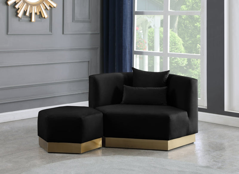 Marquis Velvet Upholstered Ottoman in Black - 600Black-Ott