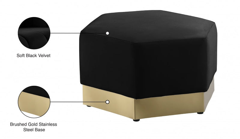 Marquis Velvet Upholstered Ottoman in Black - 600Black-Ott