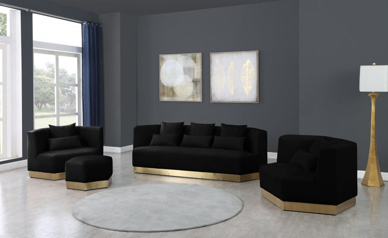 Marquis Velvet Upholstered Ottoman in Black - 600Black-Ott