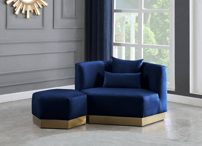 Marquis Velvet Upholstered Ottoman in Blue - 600Navy-Ott