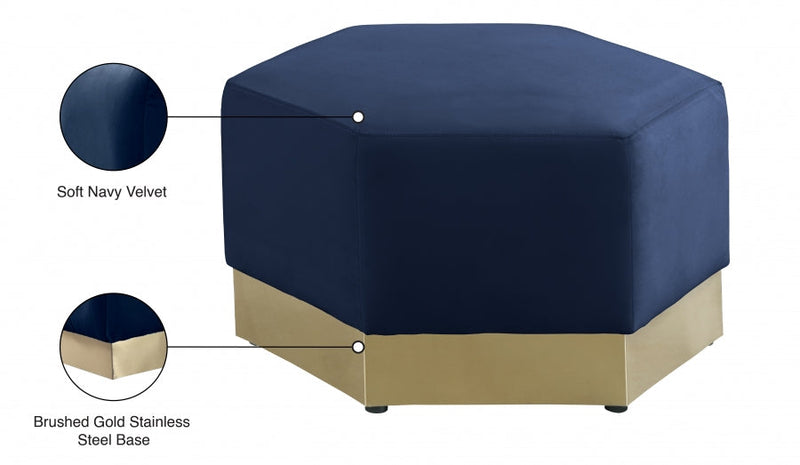 Marquis Velvet Upholstered Ottoman in Blue - 600Navy-Ott