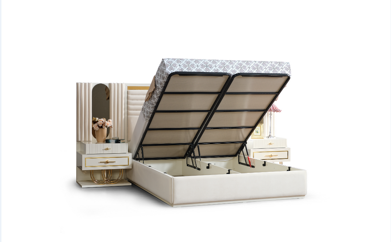 Marsel Bedroom (Queen Storage Bed With Headboard & Dresser With Mirror & 2 Nightstand With Back Part) - 120-MAR-SET