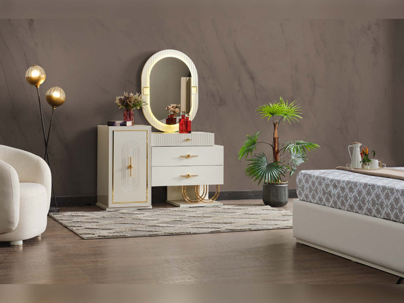 Marsel Bedroom (Queen Storage Bed With Headboard & Dresser With Mirror & 2 Nightstand With Back Part) - 120-MAR-SET