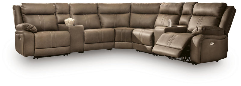 Max-Momentum Biscotti 7-Piece Power Reclining Sectional with Audio Consoles - PC82305S7