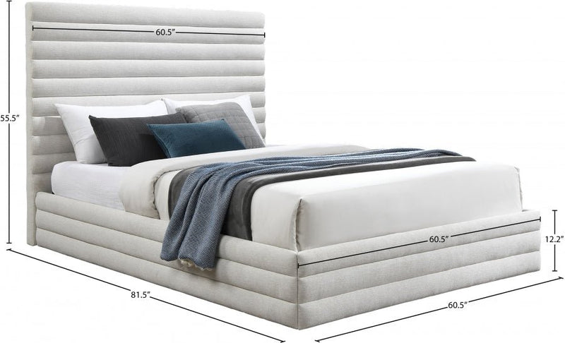 Maxwell Linen Textured Fabric Full Bed (3 Boxes) Cream - Gate FurnitureFull Bed