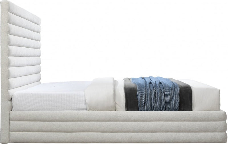 Maxwell Linen Textured Fabric King Bed (3 Boxes) Cream - Gate FurnitureKing Bed