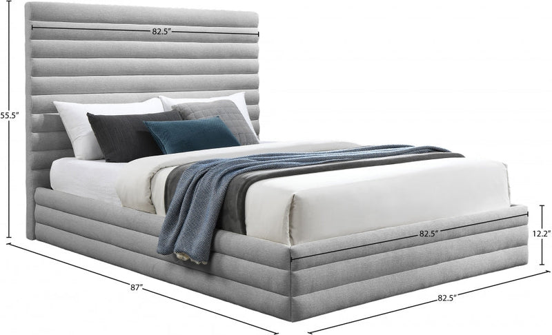 Maxwell Linen Textured Fabric King Bed (3 Boxes) Grey - Gate FurnitureKing Bed