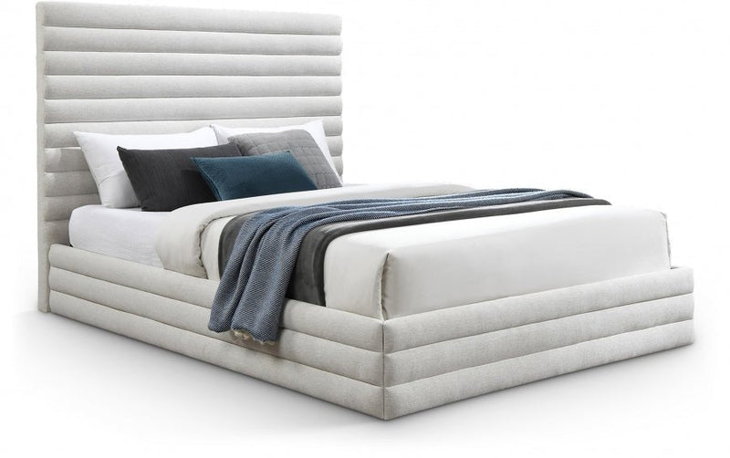 Maxwell Linen Textured Fabric Queen Bed (3 Boxes) Cream - Gate FurnitureQueen Bed