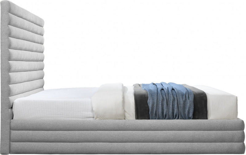 Maxwell Linen Textured Fabric Queen Bed (3 Boxes) Grey - Gate FurnitureQueen Bed