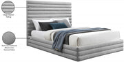 Maxwell Linen Textured Fabric Queen Bed (3 Boxes) Grey - Gate FurnitureQueen Bed