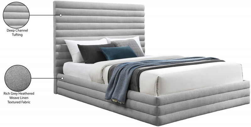 Maxwell Linen Textured Fabric Queen Bed (3 Boxes) Grey - Gate FurnitureQueen Bed