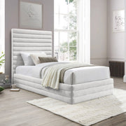 Maxwell Linen Textured Fabric Twin Bed (3 Boxes) Cream - Gate FurnitureTwin Bed
