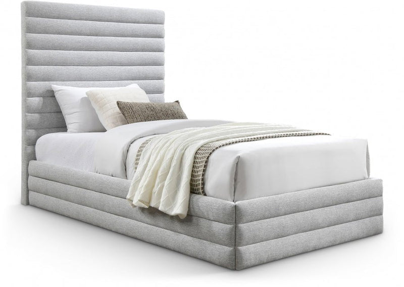 Maxwell Linen Textured Fabric Twin Bed (3 Boxes) Grey - Gate FurnitureTwin Bed