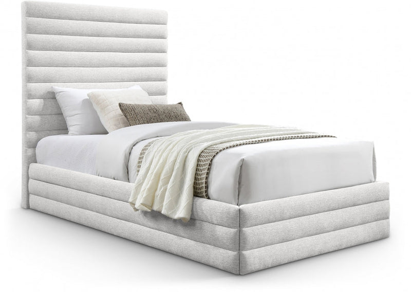 Maxwell Linen Textured Fabric Twin Twin Bed (3 Boxes) Cream - Gate FurnitureTwin Bed