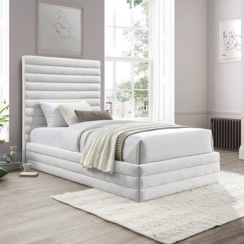 Maxwell Linen Textured Fabric Twin Twin Bed (3 Boxes) Cream - Gate FurnitureTwin Bed