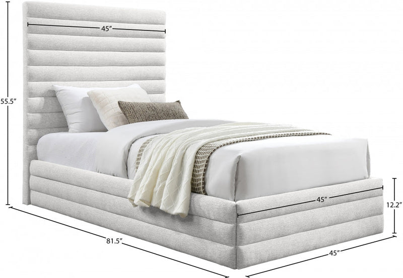 Maxwell Linen Textured Fabric Twin Twin Bed (3 Boxes) Cream - Gate FurnitureTwin Bed