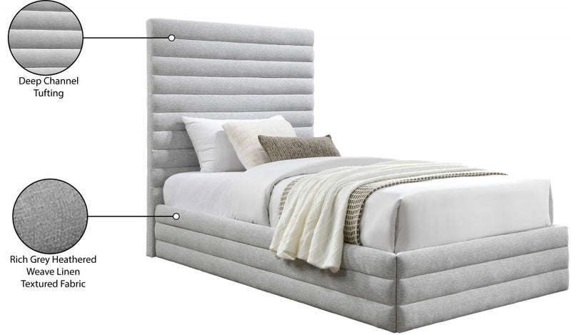Maxwell Linen Textured Fabric Twin Twin Bed (3 Boxes) Grey - Gate FurnitureTwin Bed